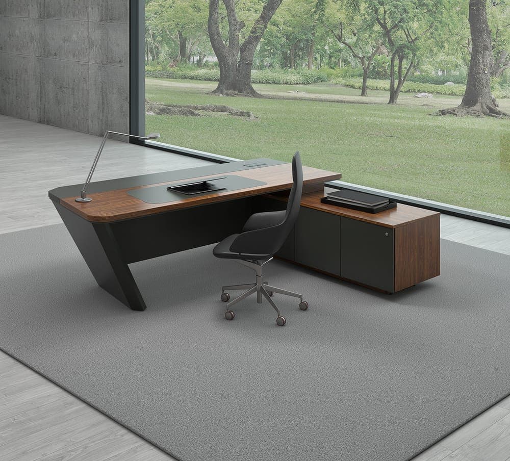 Mesa Diretiva Com Bivar Pé Metálico com Armário Lateral - Altis