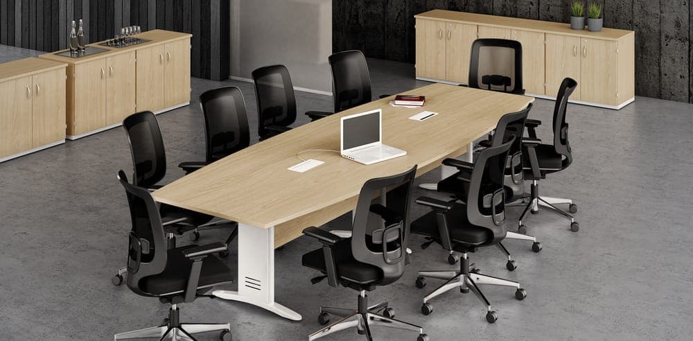 Mesa de reunião semi-oval pé metálico – Impéria Premium